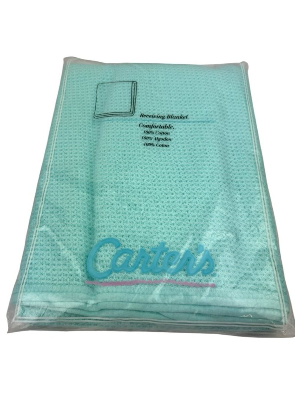 *NOS Carters Teal Blue Cotton Waffle Weave Thermal Baby Receiving Blanket 30x40"